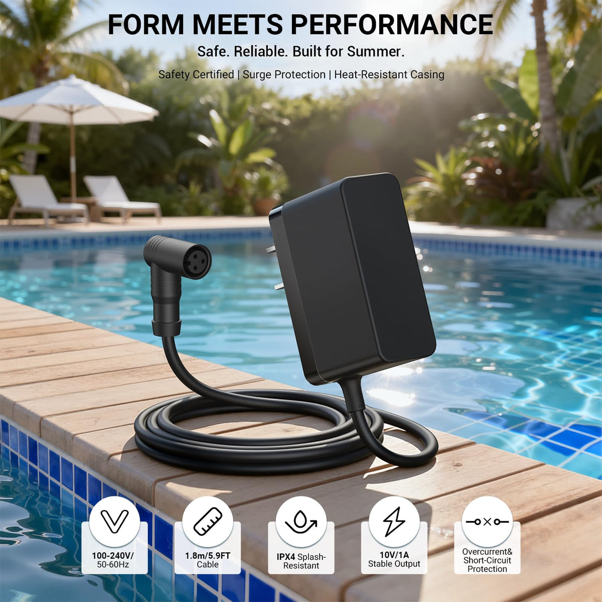 Compact label detail highlights compatibility and safe charging features.