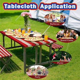 YPHCDO outdoor dining setup looks neat with this tablecloth during gatherings.