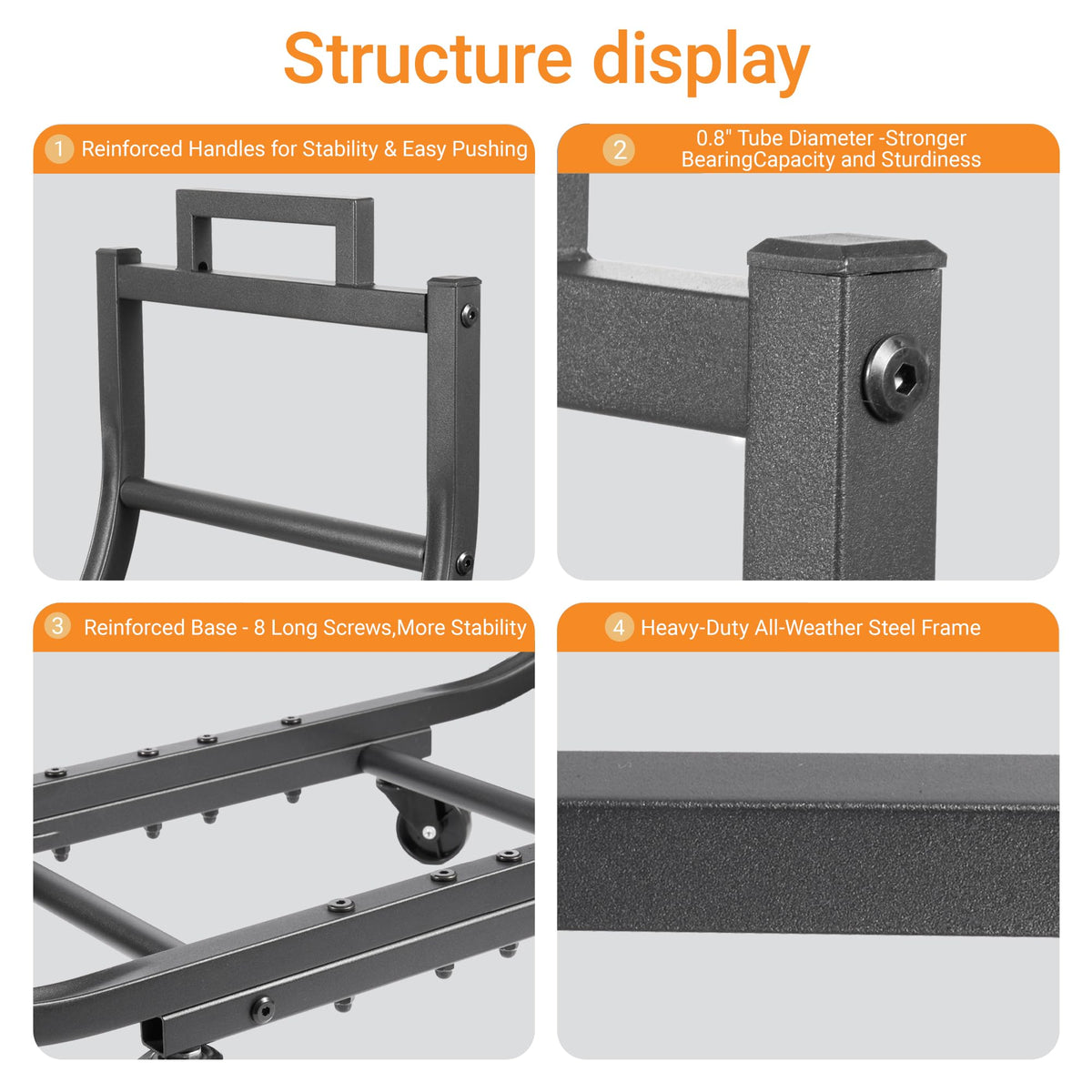 YQBRAO firewood rack rustproof finish designed for rain and snow outdoor use
