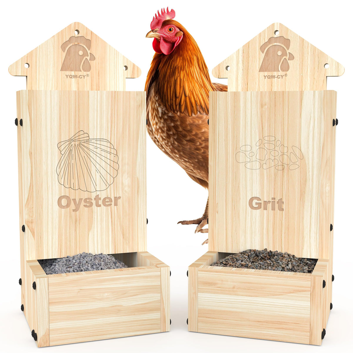 YQW-CY oyster shell feeder in wood supports calcium for eggs