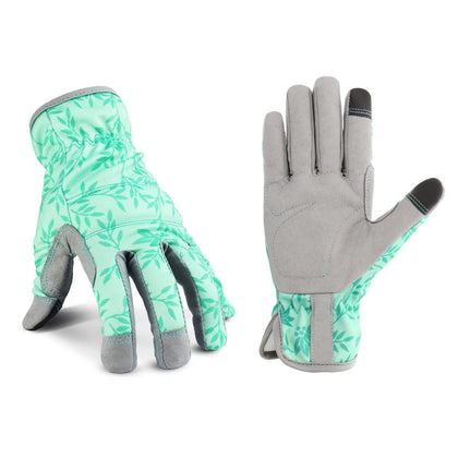 YRTSH women's garden gloves in green with rose design for flexible protection.