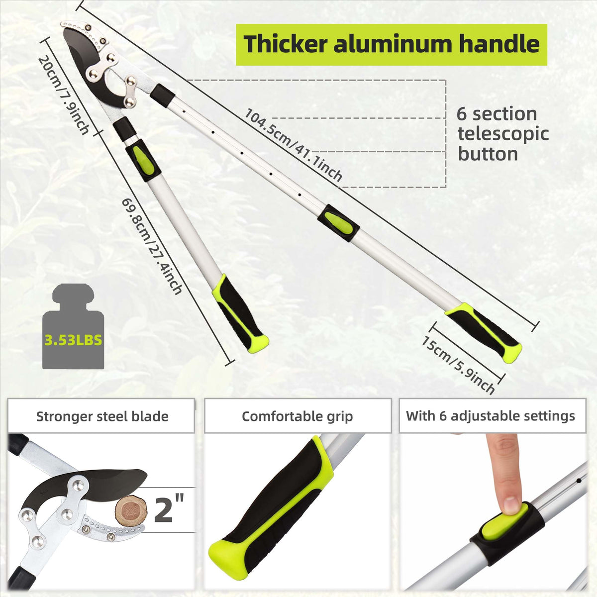 YRTSH loppers extended to 41 inches for overhead pruning.