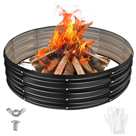 YSEJOMP 48-inch fire pit ring being assembled for easy outdoor setup.