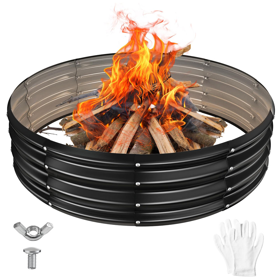 YSEJOMP 48-inch fire pit ring being assembled for easy outdoor setup.