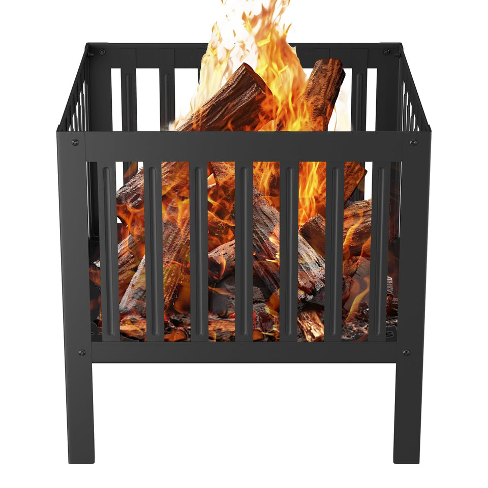 YSEJOMP fire pit front view, durable square outdoor centerpiece for gatherings.