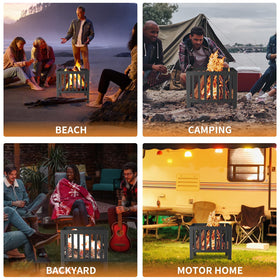 YSEJOMP fire pit four-sided hollow design improves airflow and burn efficiency.