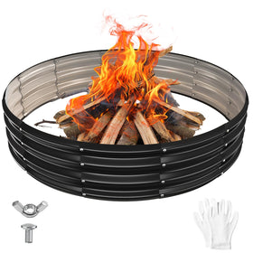 YSEJOMP fire pit ring 60-inch assembled showing safe, spacious fire area for gatherings