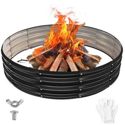YSEJOMP fire pit ring 60-inch assembled showing safe, spacious fire area for gatherings