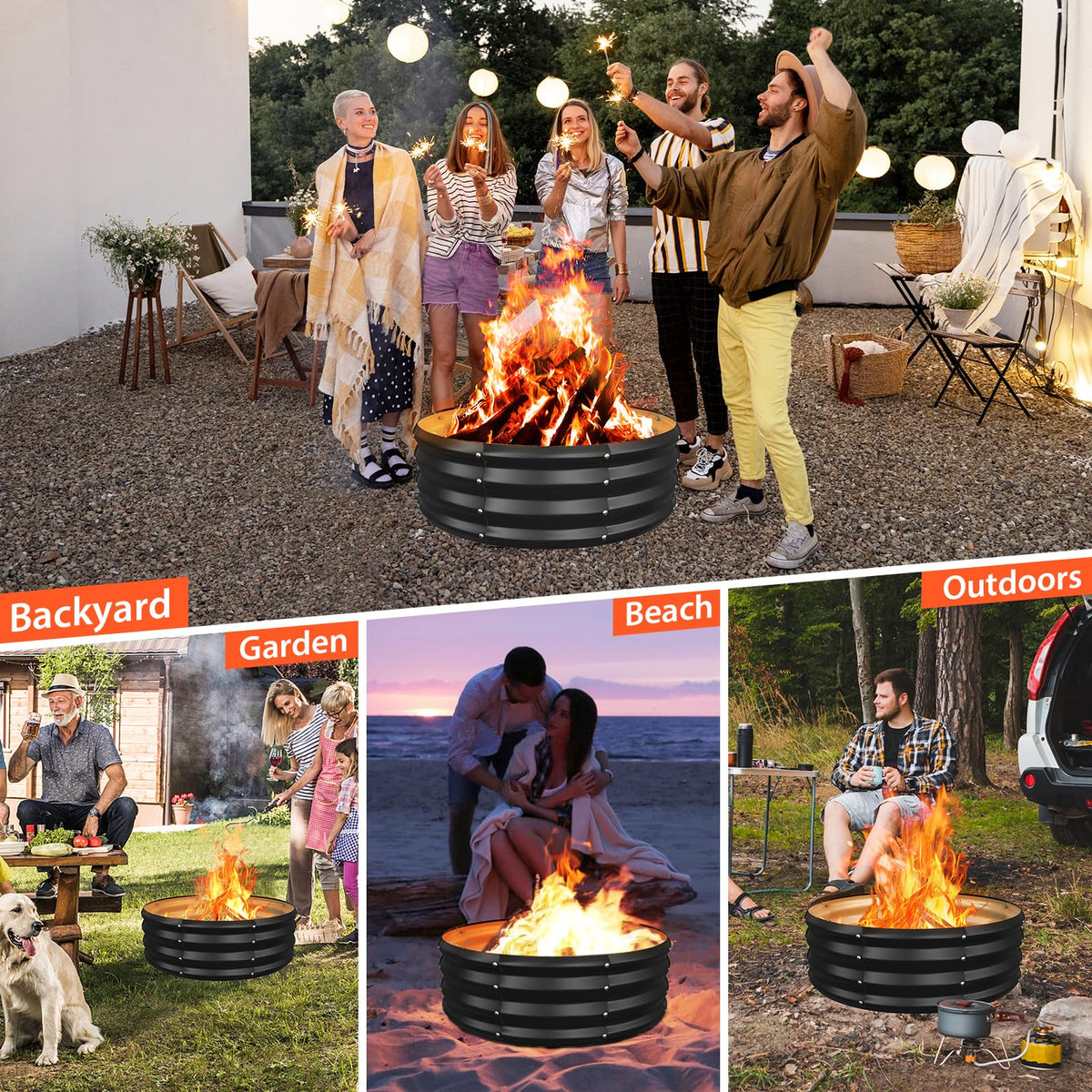 YSEJOMP fire pit ring used in outdoor camping for warm evenings