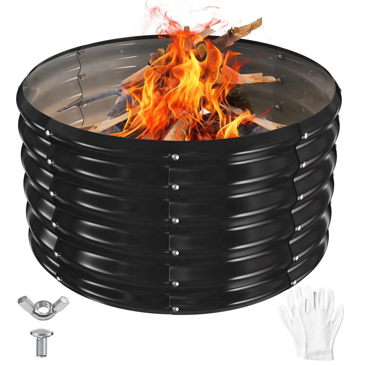 YSEJOMP fire pit ring assembled outdoors with ample burn space for gatherings.
