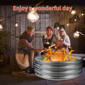 YSEJOMP fire pit ring with silver galvanized finish complements modern outdoor decor