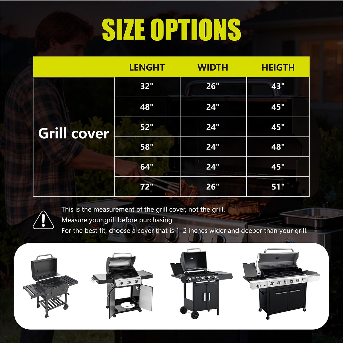 YSPACE 52-inch cover fits Weber Spirit, Char-Broil, Nexgrill grills