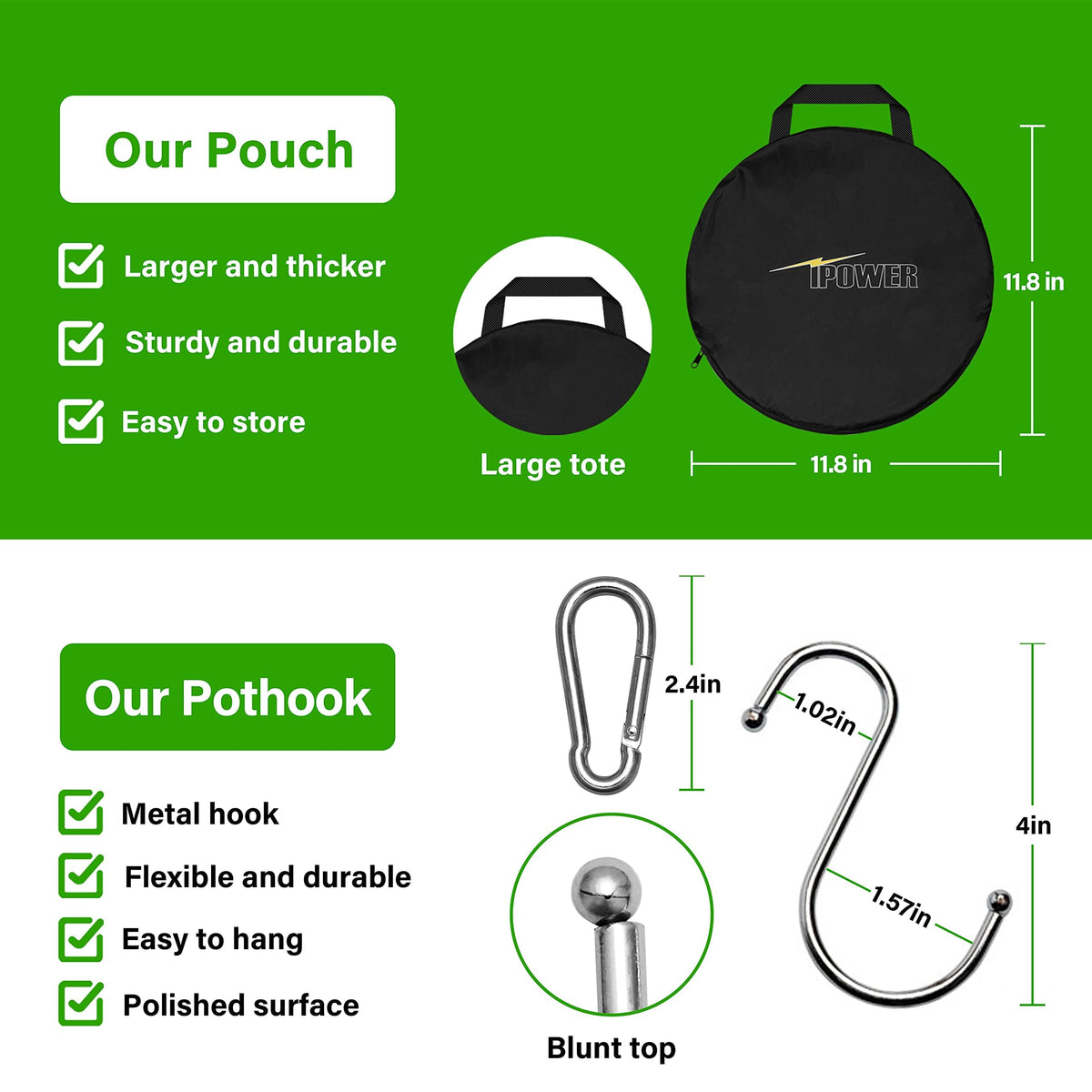 YSSOA garden-setup shows hook and water-resistant top for outdoor or garage use.