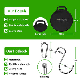 YSSOA garden-setup shows hook and water-resistant top for outdoor or garage use.