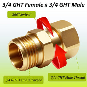YTFSA 3/4 inch GHT swivel connector with 360° rotation for flexible use.