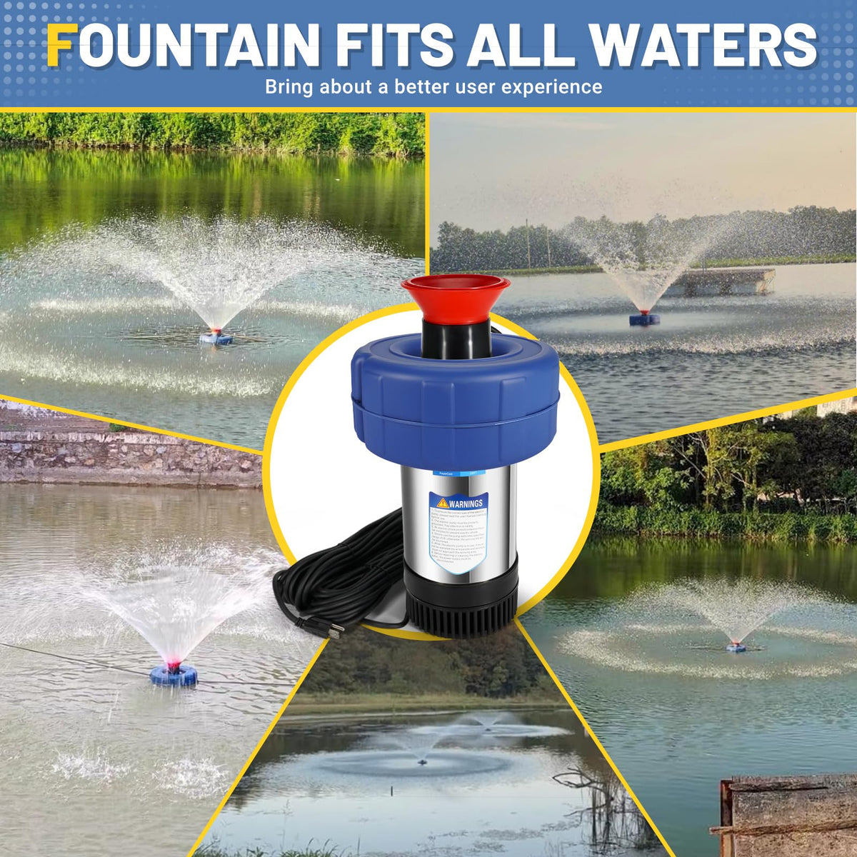 Ytrica Pond Aerator Fountain 110V power and floating design