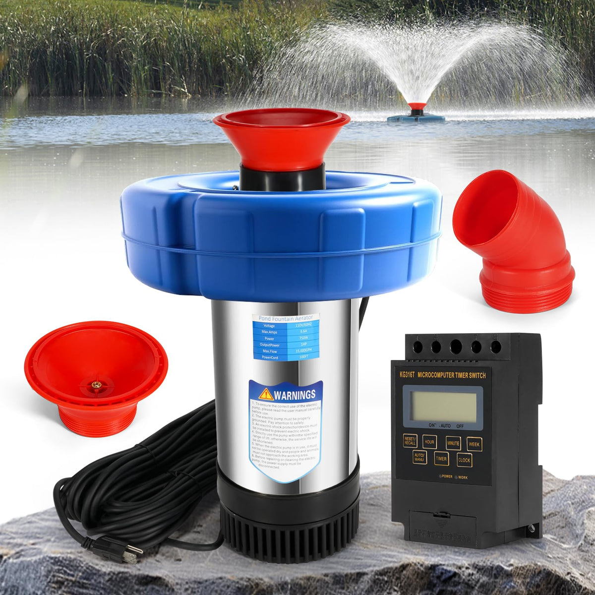 Ytrica Pond Aerator Fountain spray-area display for large ponds and oxygenation