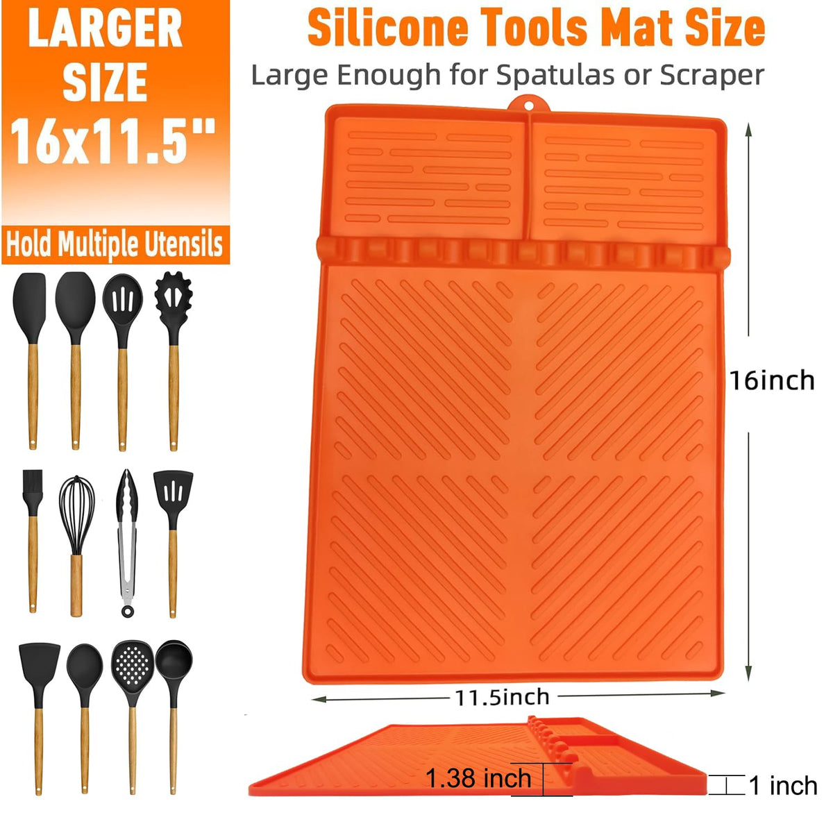 Ytuomzi silicone griddle tools mat eight slots hold spatulas and tongs