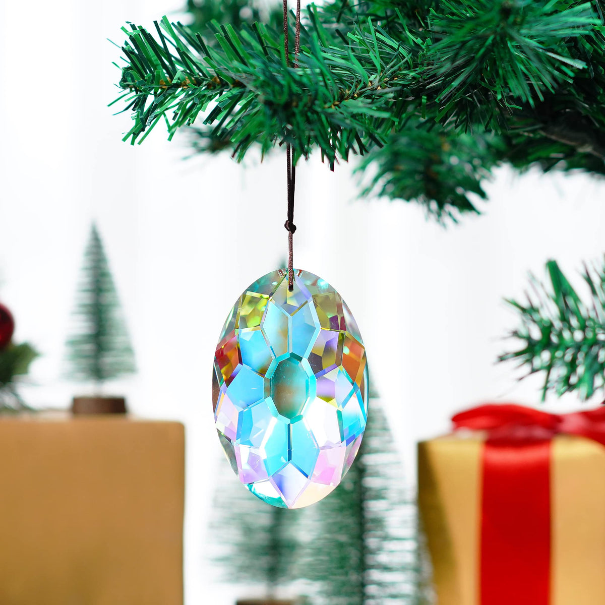 YU FENG Christmas tree prism hanging ornament with subtle shimmer.