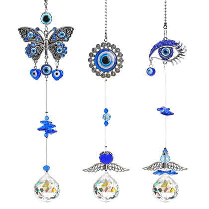 YU FENG evil eye suncatcher with 30mm prism ball creates vibrant rainbows in sunny windows.