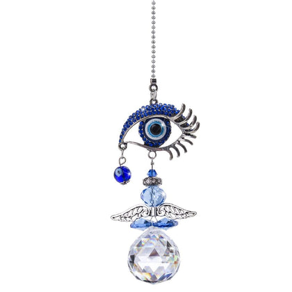 YU FENG crystal angel suncatcher with blue evil eye catches light and adds decorative charm.