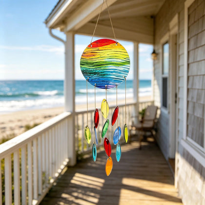 YU FENG Rainbow Stripe Disc Wind Chime with vibrant discs for bright indoor decor