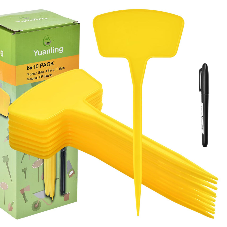Yuanling plant labels 60-pcs set with T-type markers for durable outdoor labeling.