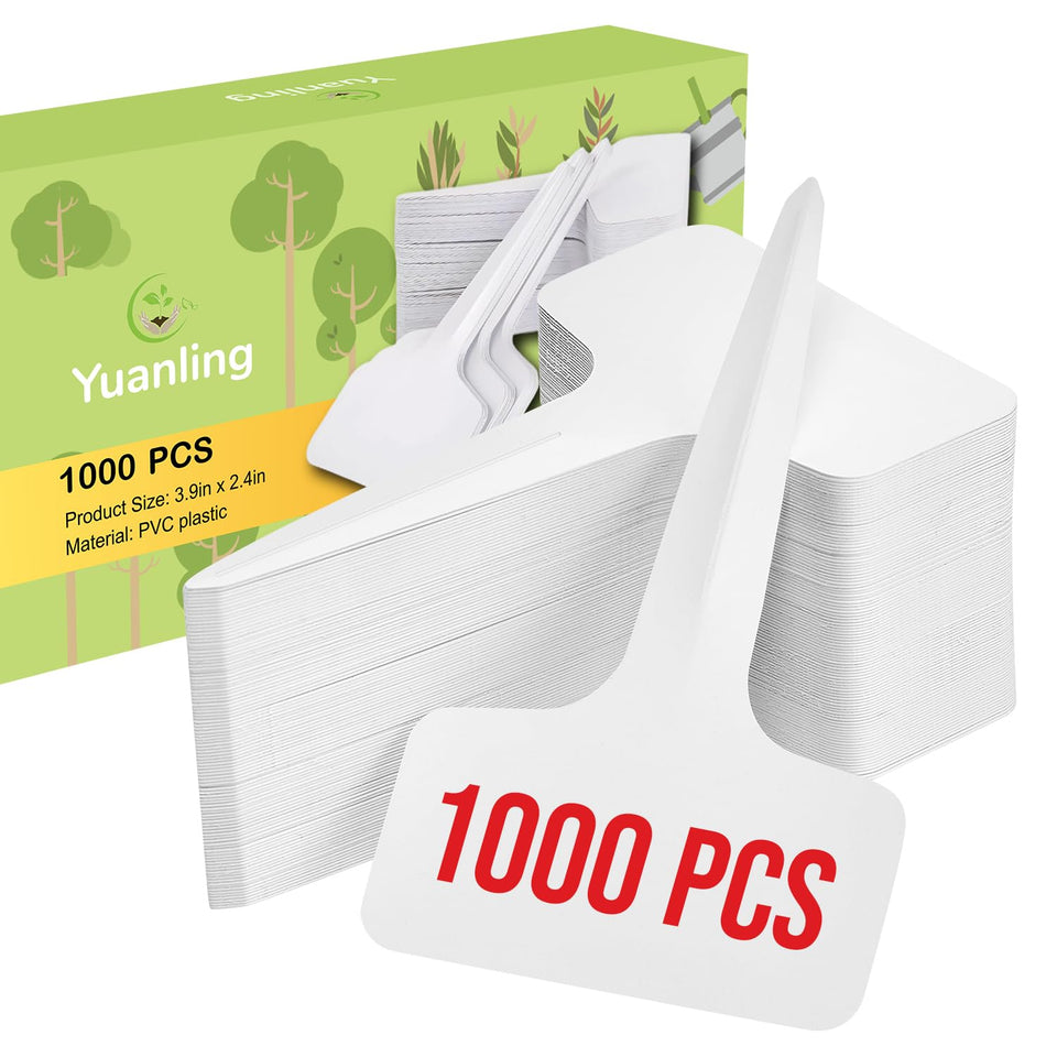 Yuanling plant labels T type white stakes closeup for durable garden labeling