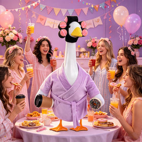 yuboo Goose porch decor coffee cup and donuts setup enhances whimsy