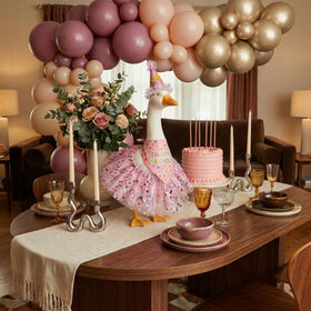Yuboo pink outfit with polka-dots, zoomed view, playful color theme.