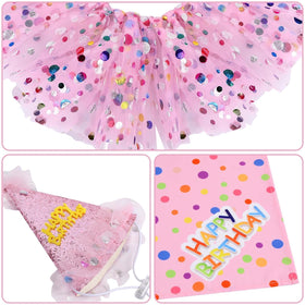 Yuboo pink birthday outfit, side view, adds whimsy to garden geese at celebrations.