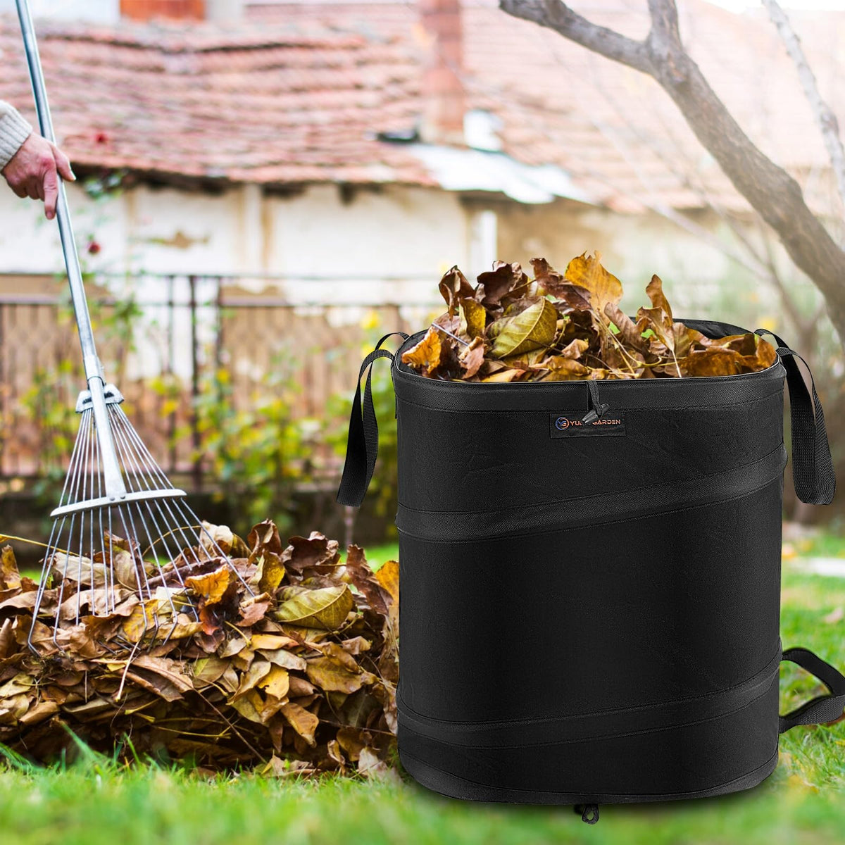 YUDI & GARDEN bin with built-in fixing clips securing bags.