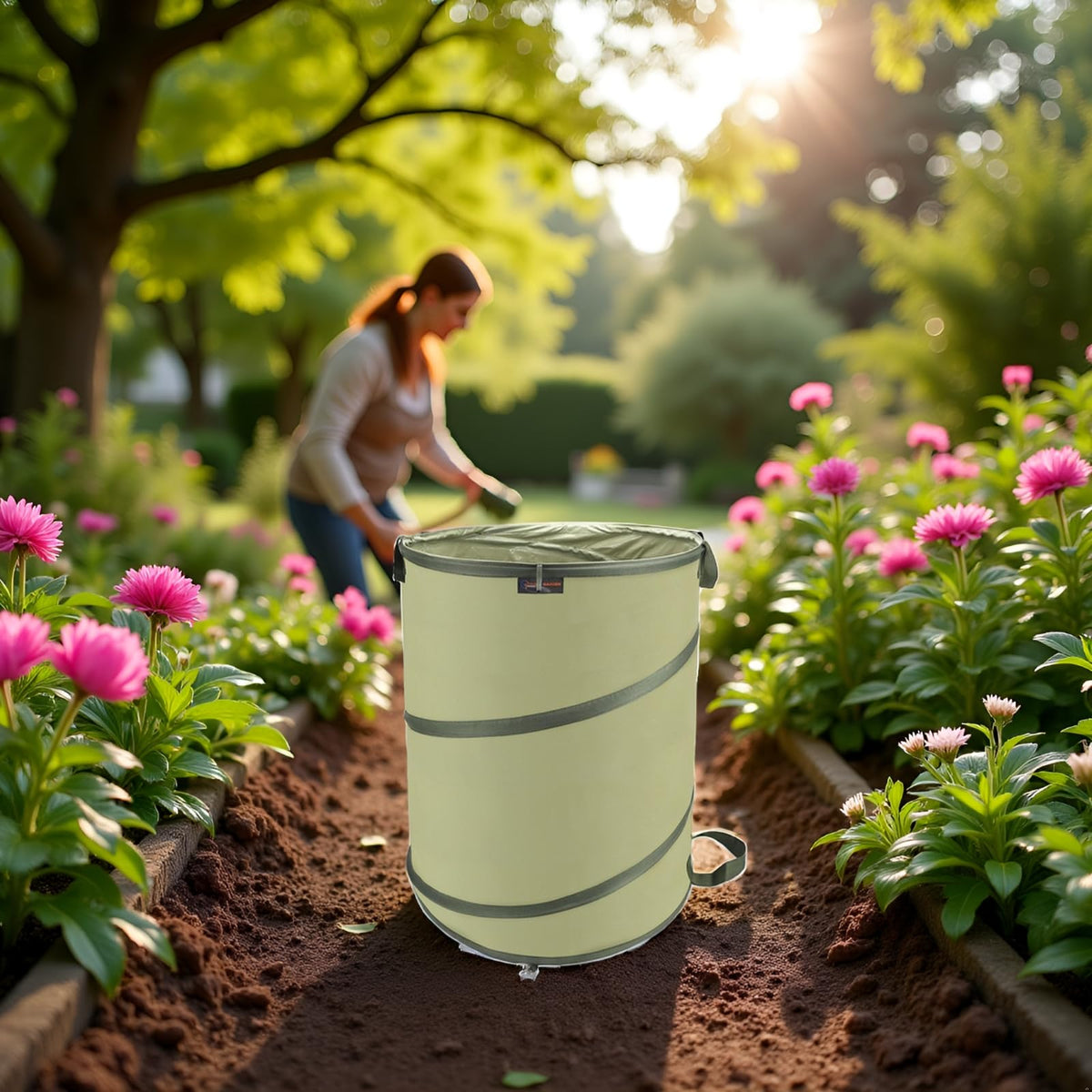 YUDI & GARDEN camping party trash bin ready for outdoor events.
