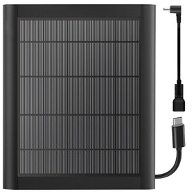 YUELAN 8W solar panel charger, front view powering Ring cameras outdoors.