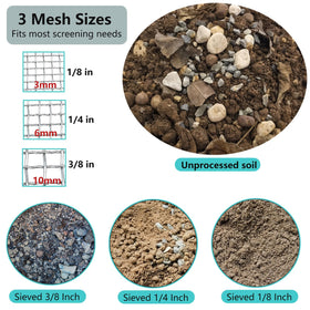 YUEBM gardening sifter eighth-inch mesh enables finer filtering of compost and soil.