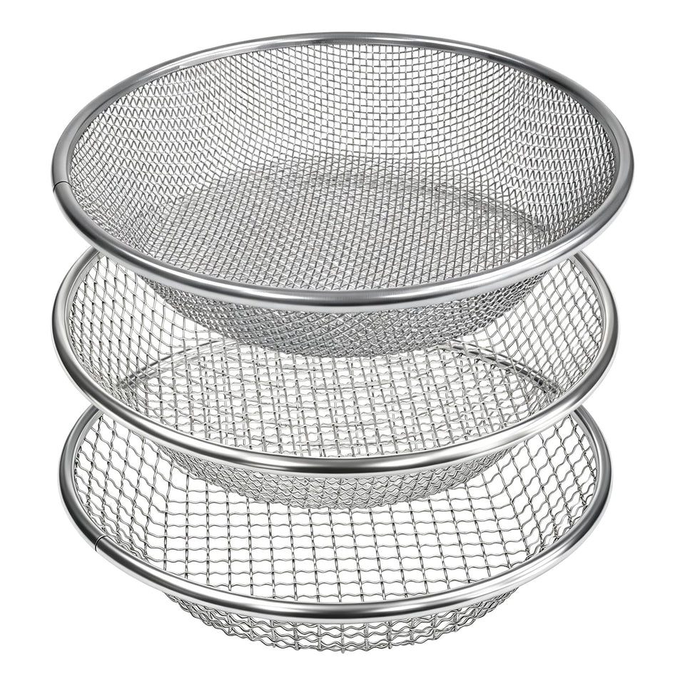 YUEBM gardening sifter quarter-inch mesh on a bucket for fast soil screening.