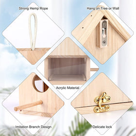 YUEPET natural wood bird house with small perch for tiny species