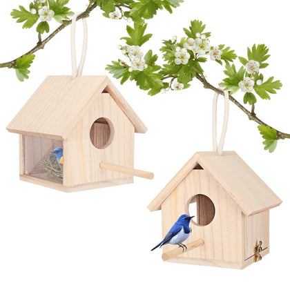 YUEPET two transparent wooden bird houses for outdoor viewing and nesting