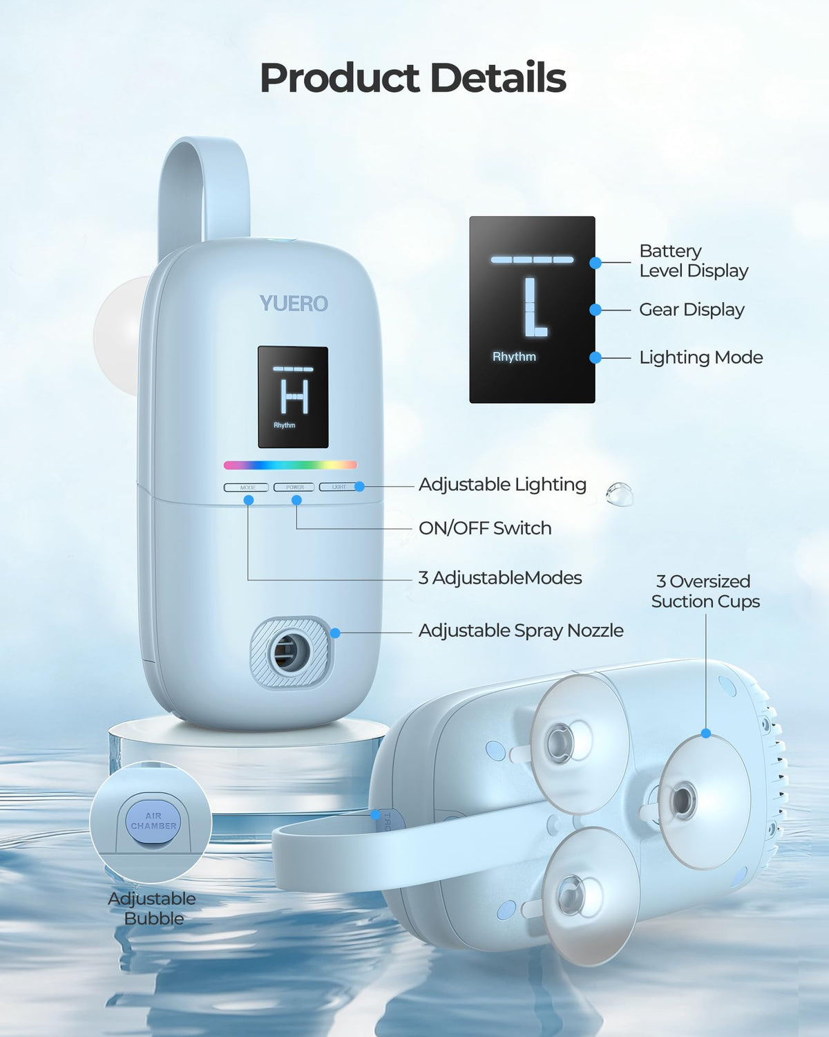 YUERO bath jets with 3 speeds provide targeted relief for tired muscles.
