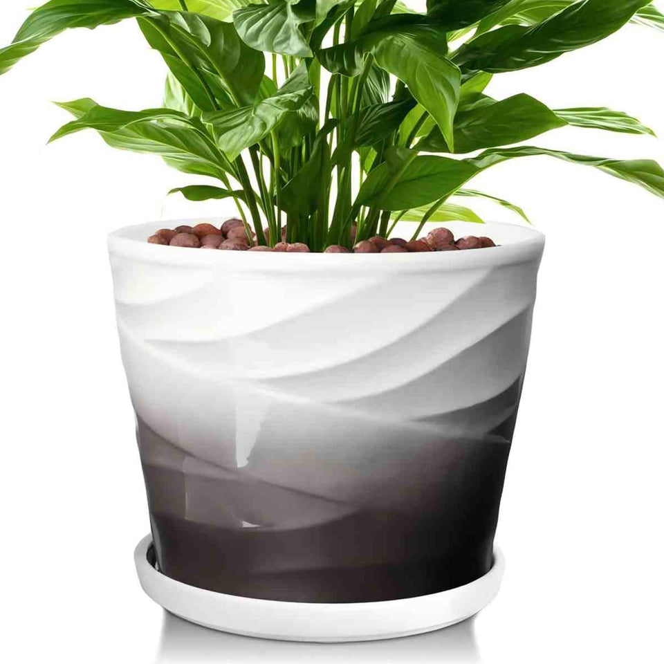 YUFDA 8-inch ceramic plant pot with drainage hole promotes healthy root growth.
