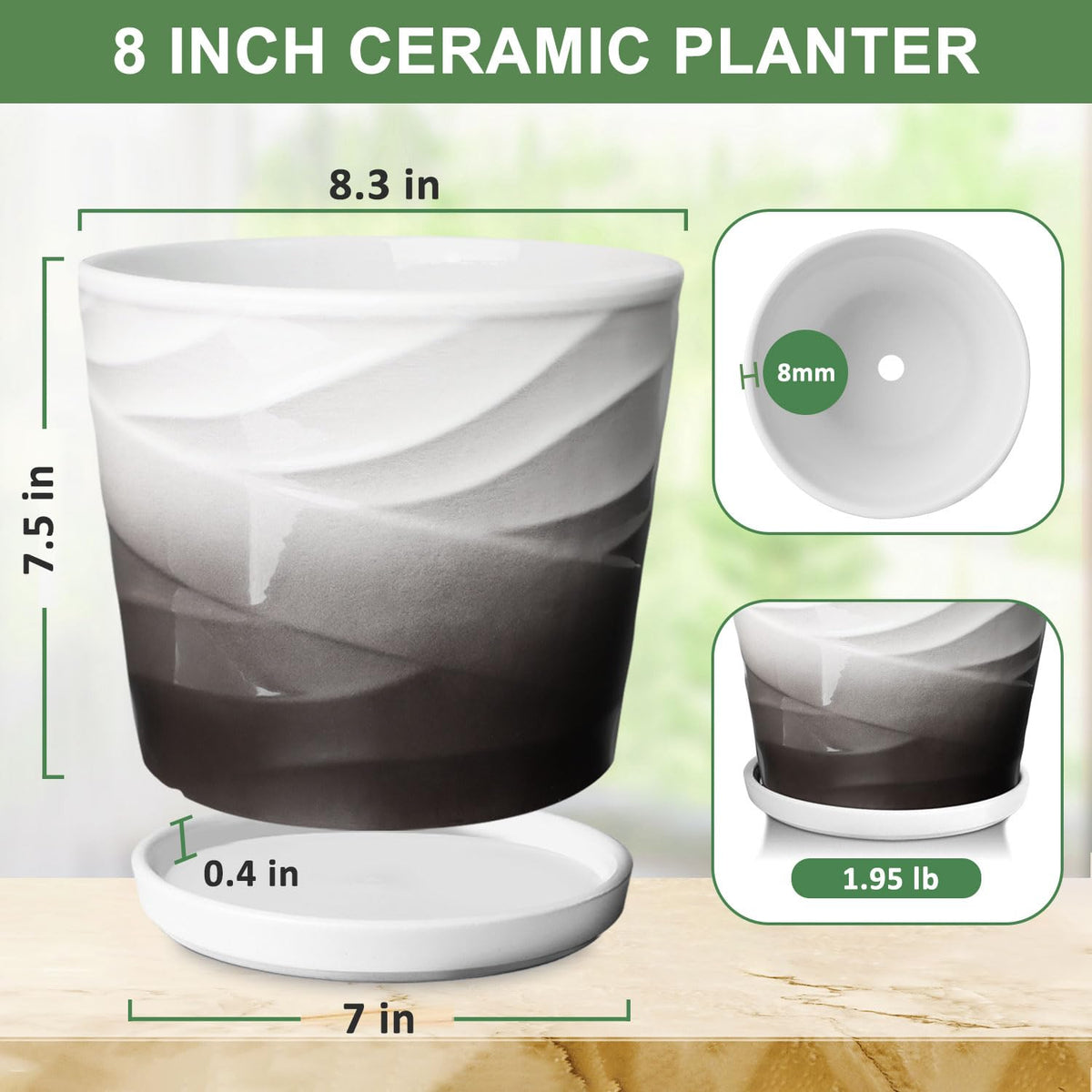 YUFDA ceramic planter in balcony setting receives sunlight, ideal for porch plants.