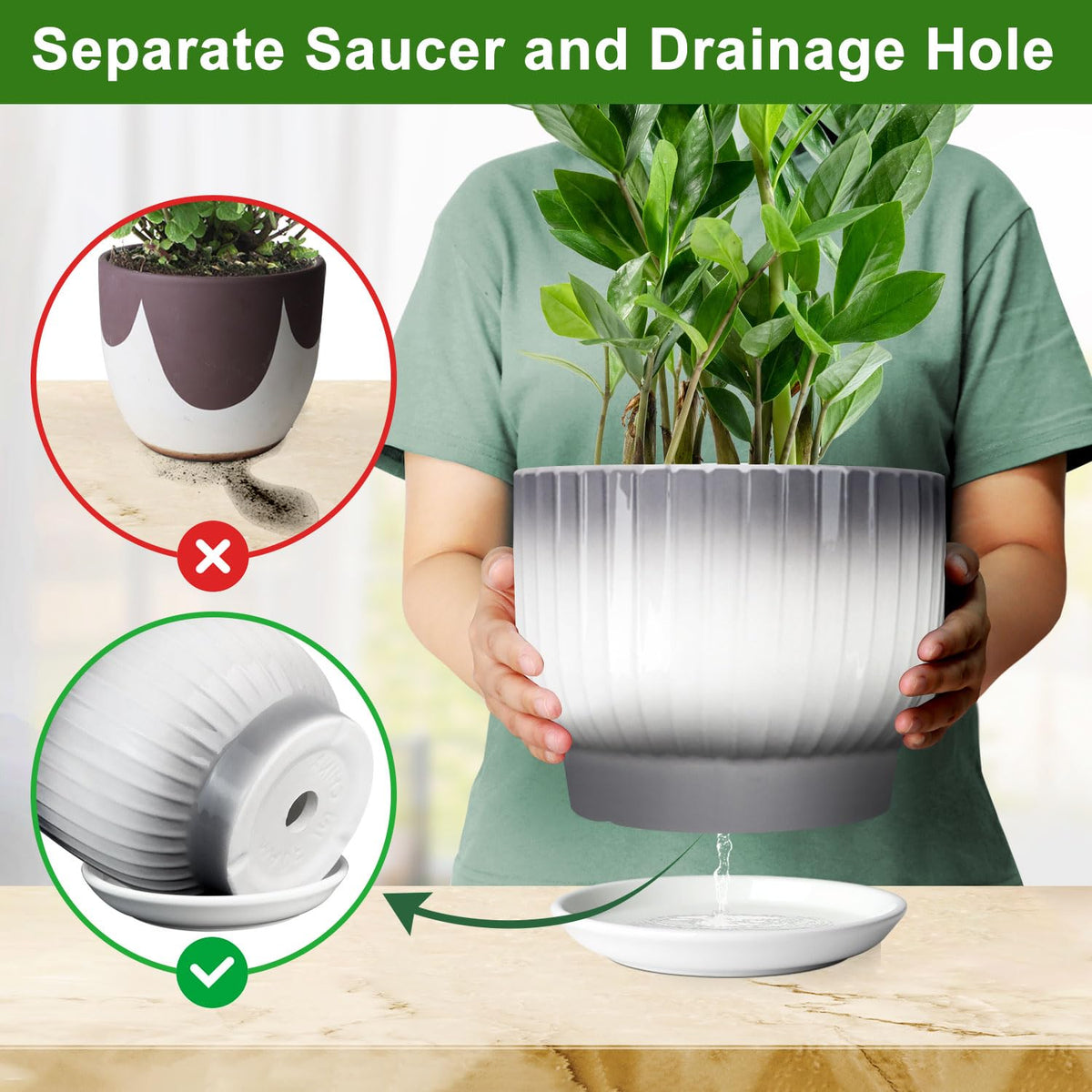 YUFDA 8-inch large-diameter pot suitable for tall plants