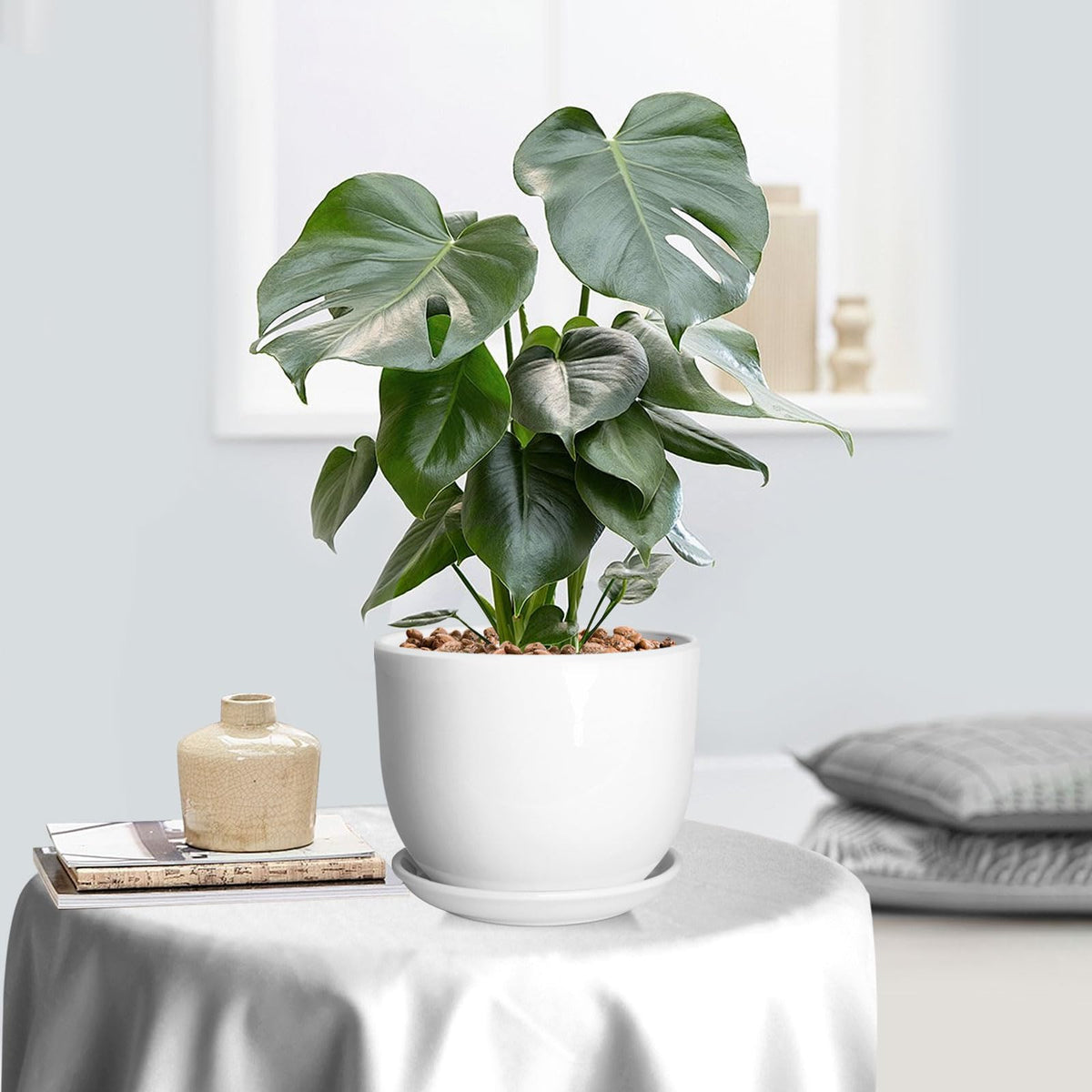 YUFDA minimalist white planter enhances modern decor.