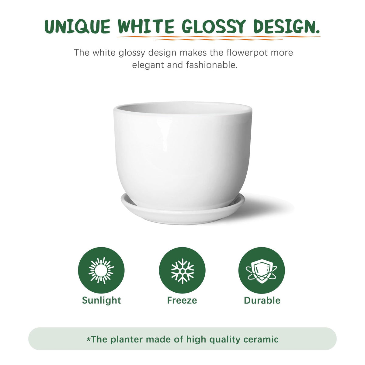 YUFDA white round planter suitable for indoor or outdoor spaces.