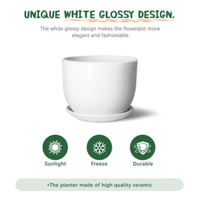 YUFDA white round planter suitable for indoor or outdoor spaces.