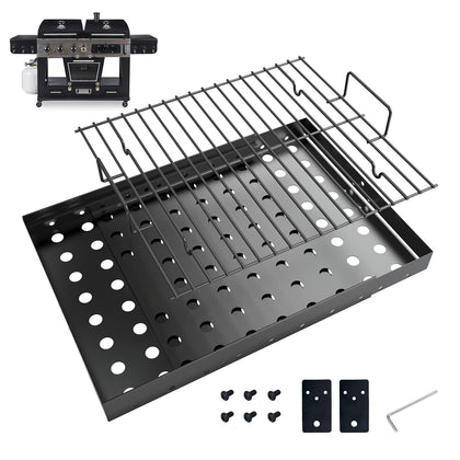 Yuflame charcoal tray stretched to 15-28 inches for universal grill compatibility.