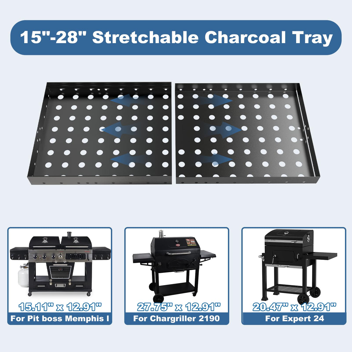 Yuflame heavy-duty steel charcoal tray with heat-resistant coating.