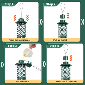 YUGYUM green outdoor feeder blends into garden while attracting small birds.