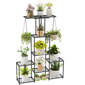 YUJCHMTZN 6-tier plant stand front view shows durable metal frame saving space.