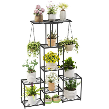 YUJCHMTZN 6-tier plant stand front view shows durable metal frame saving space.